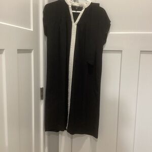 Talbots Cocktail Dress, Petite 12, Black with White Detail, Self Tie Belt